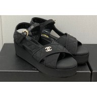 Chanel Heel 5cm CC Logo Sandals G39918 Grosgrain Black 2023