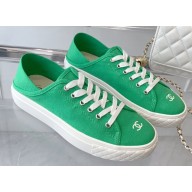 Chanel Front CC Logo Canvas Sneakers Green 2023