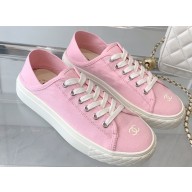 Chanel Front CC Logo Canvas Sneakers Pink 2023