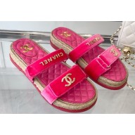 Chanel Logo Velvet Beach Mules Fuchsia 2023