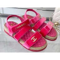 Chanel Logo Velvet Beach Sandals Fuchsia 2023