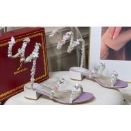 Rene Caovilla Heel 4cm Satin Sandals with flowers BOUQUET Purple