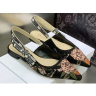Dior J'Adior Slingback Ballerina Flats in Black Multicolor Cotton with Dior Jardin Botanique Embroidery 2023