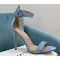 Gianvito Rossi Heel 10.5cm Portofino Sandals with Buckle-covered Anklet Strap Suede Blue 2023