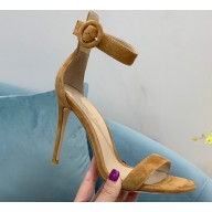 Gianvito Rossi Heel 10.5cm Portofino Sandals with Buckle-covered Anklet Strap Suede Brown 2023
