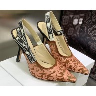 Dior Heel 9.5cm J'Adior Slingback Pumps in Antique Pink Brocart Embroidered Cotton with Gold-Tone Metallic Thread 2023