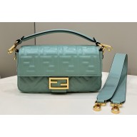 Fendi Nappa Leather Medium Baguette Bag Gray Green 2023
