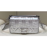 Fendi Nappa Leather Medium Baguette Bag Silver 2023