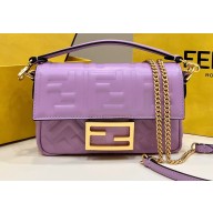 Fendi Nappa Leather Mini Baguette Bag Purple 2023