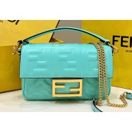 Fendi Nappa Leather Mini Baguette Bag Turquoise Green 2023