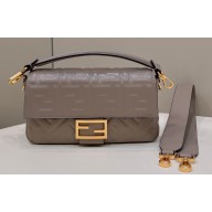 Fendi Nappa Leather Medium Baguette Bag Gray 2023