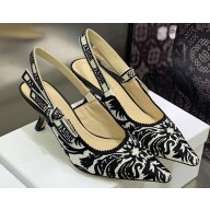 Dior Heel 6.5cm J'Adior Slingback Pumps in Black/White Ornamental Embroidered Cotton 2023