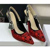 Dior Heel 9.5cm J'Adior Slingback Pumps in Red/Black Bandana Embroidered Cotton 2023