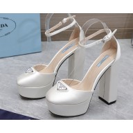 Prada Heel 12.5cm platform 2.5cm Ankle-Strap Pumps Satin White 2023