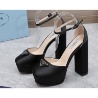 Prada Heel 12.5cm platform 2.5cm Ankle-Strap Pumps Satin Black 2023