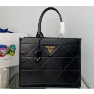 Prada Medium leather Symbole bag with topstitching 1BA378 Black 2023