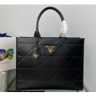 Prada Large leather Symbole bag with topstitching 1BA377 Black 2023