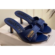 Moschino Heel 6.5cm Metal Logo foiled calfskin sandals Blue 2023