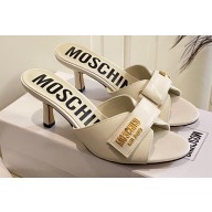 Moschino Heel 6.5cm Metal Logo foiled calfskin sandals White 2023