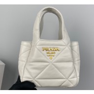 Prada Small nappa-leather tote bag with topstitching 1BG451 White 2023