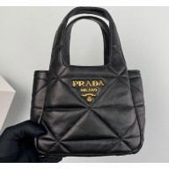 Prada Small nappa-leather tote bag with topstitching 1BG451 Black 2023