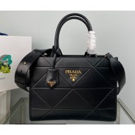Prada Small leather Symbole bag with topstitching 1BA379 Black 2023