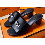 Hermes Original calfskin Gigi 50 sandals Black with Kelly buckle