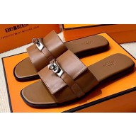 Hermes Original calfskin Giulia sandals Brown with Kelly buckle