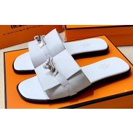 Hermes Original calfskin Giulia sandals White with Kelly buckle
