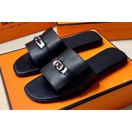 Hermes Original calfskin Giulia sandals Black with Kelly buckle
