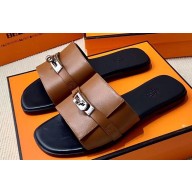 Hermes Original calfskin Giulia sandals Black/Brown with Kelly buckle