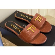 TOM FORD TF crocodile embossed leather slide sandals Brown 2023
