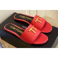 TOM FORD TF crocodile embossed leather slide sandals Red 2023