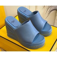 Fendi Leather platform 8.5cm Slides Blue 2023