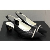 Chanel Chain Heel Grosgrain Sling-Back Pumps G39643 Lambskin Quilting Black 2023