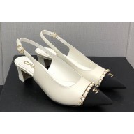 Chanel Chain Heel Grosgrain Sling-Back Pumps G39643 Lambskin White 2023