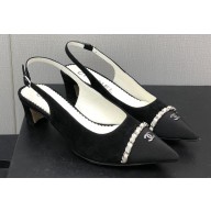 Chanel Chain Heel Grosgrain Sling-Back Pumps G39643 Suede Calfskin Black 2023