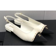 Chanel Chain Grosgrain Flat Sling-Back Pumps Lambskin White 2023