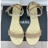 Chanel Heel 2cm Ankle Pearl Sandals Beige 2023