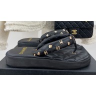 Chanel Calfskin Charms Thong Mules Black 2023