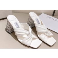 Jimmy Choo Heel 8.5cm Haiti Leather Mules White 2023