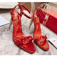 Christian Louboutin Heel 10cm Lipstrass Queen Sandals Patent Red