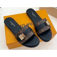 Louis Vuitton Studs Lock It Flat Mules with Strap and Lock Black 2023