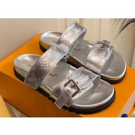 Louis Vuitton Bom Dia Flat Comfort Mules Monogram-embossed calf leather Silver 2023