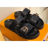 Louis Vuitton Bom Dia Flat Comfort Mules Monogram-embossed calf leather Black 2023