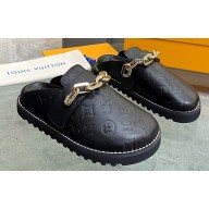 Louis Vuitton Lv Cosy Flat Comfort Clog with Gold Chain Black 2023