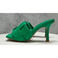 Bottega Veneta Padded Intreccio leather Patch Heel Mules Green 2023