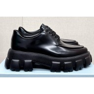 Prada Monolith pointy brushed leather Lace-up loafers Black 2023