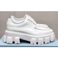 Prada Monolith pointy brushed leather Lace-up loafers White 2023