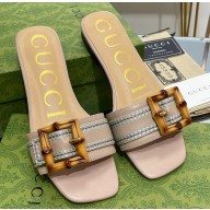 Gucci leather Slide Sandals Nude With Bamboo Buckle 2023